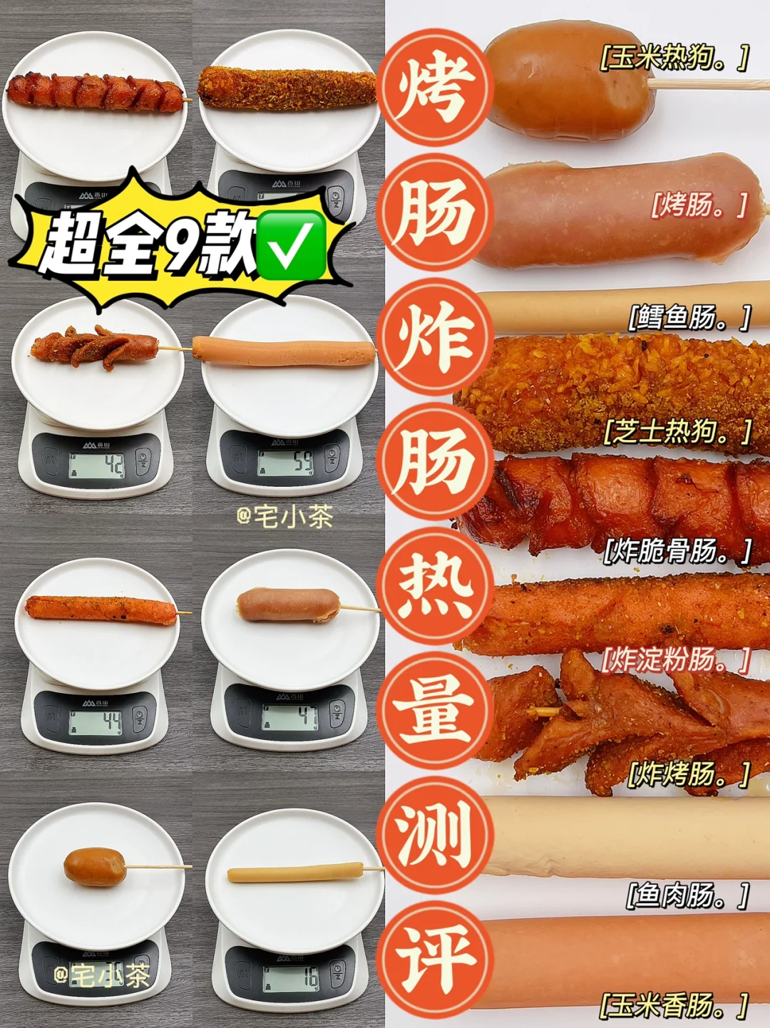烤肠炸肠热量测评‼️芝士热狗棒、炸淀粉肠…