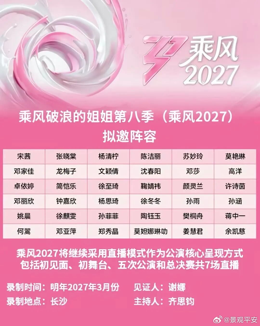 乘风2027将继续全开麦直播要这么整还真是有点意思。无修音、无补录，公演全程直播
