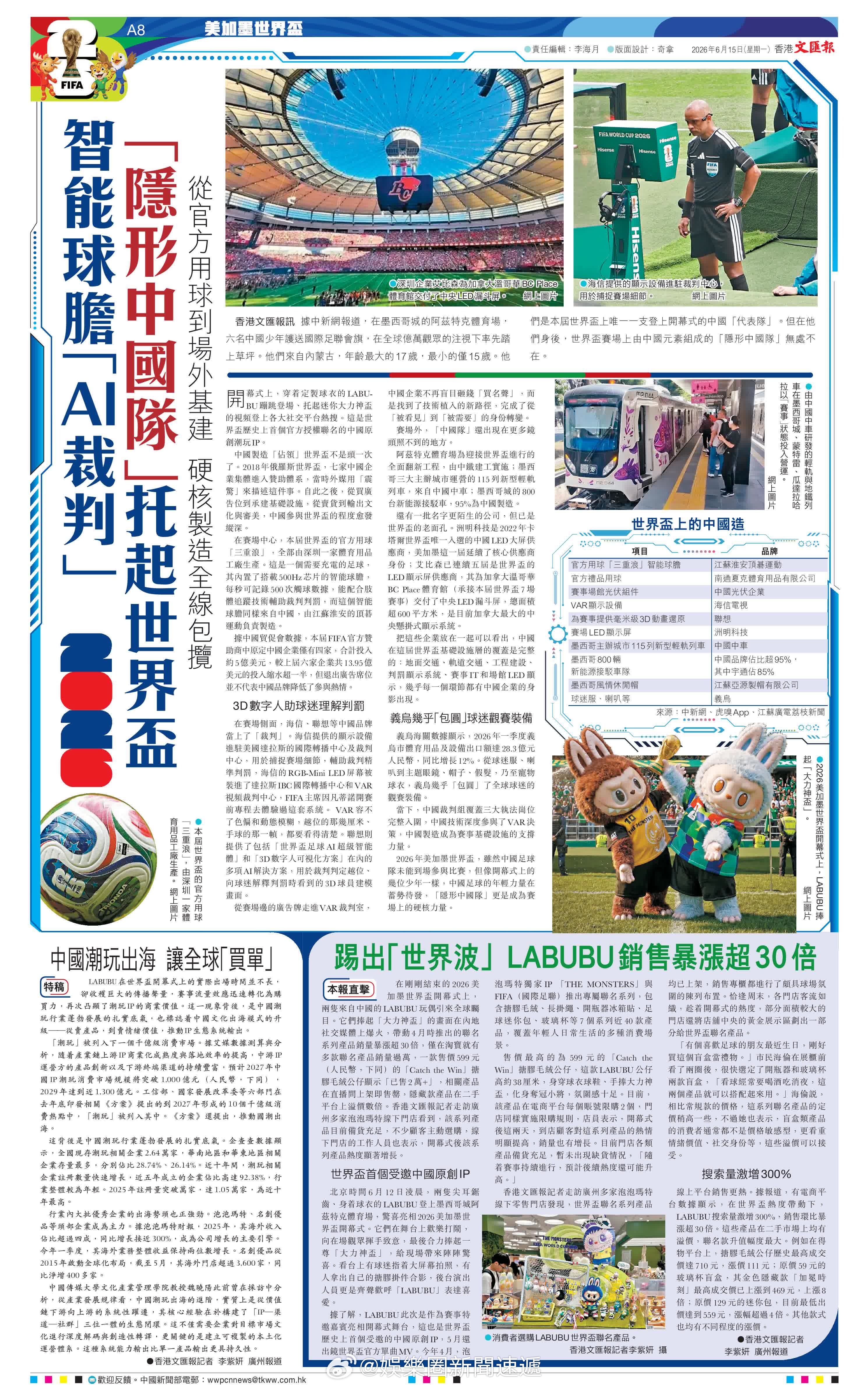 世界杯2026 「從官方用球到場外基建「隱形中國隊」托起世界盃 … 香港文匯報報