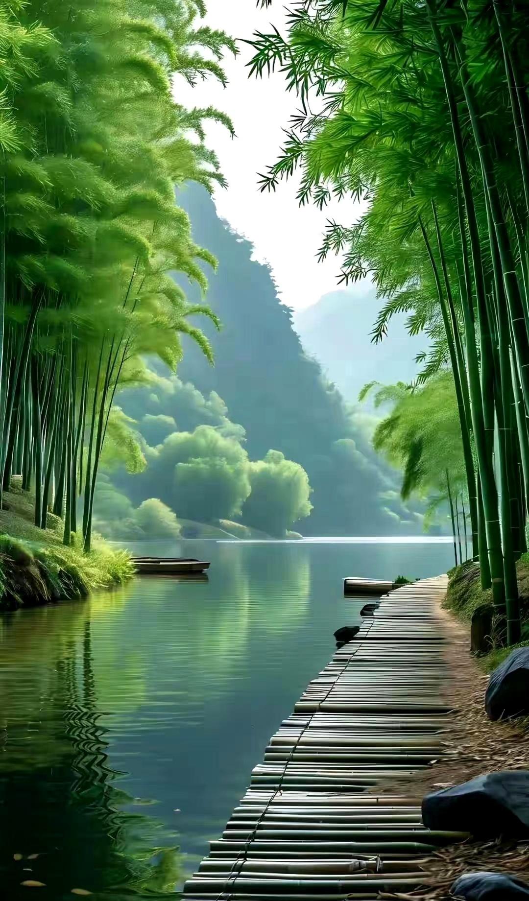 视觉大餐——翠竹，青石，绿水，嫩草，蓝天，白云！ 