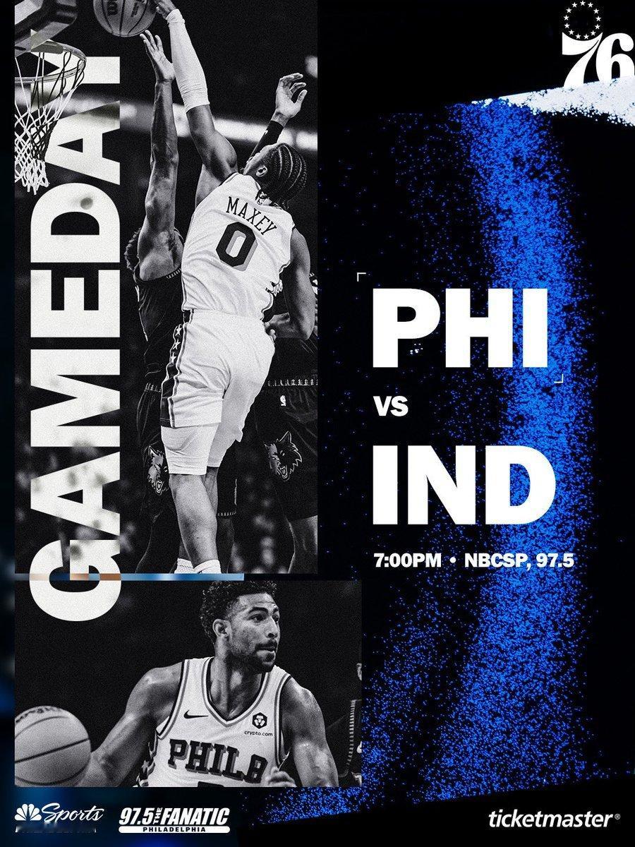 常规赛第58场：76人vs步行者首发阵容名单：马克西、埃奇库姆、乌布雷巴洛、恩比