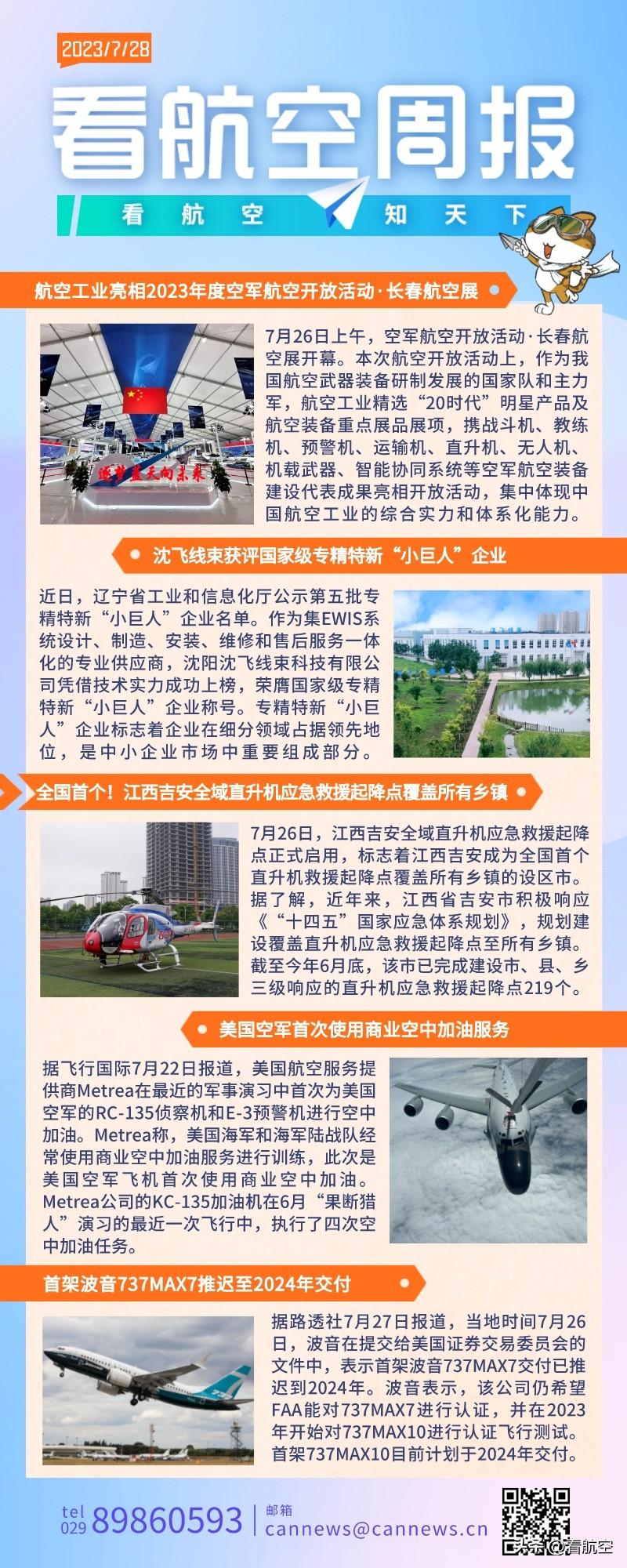 7.28周报
1、航空工业亮相2023年度空军航空开放活动·长春航空展
2、沈飞