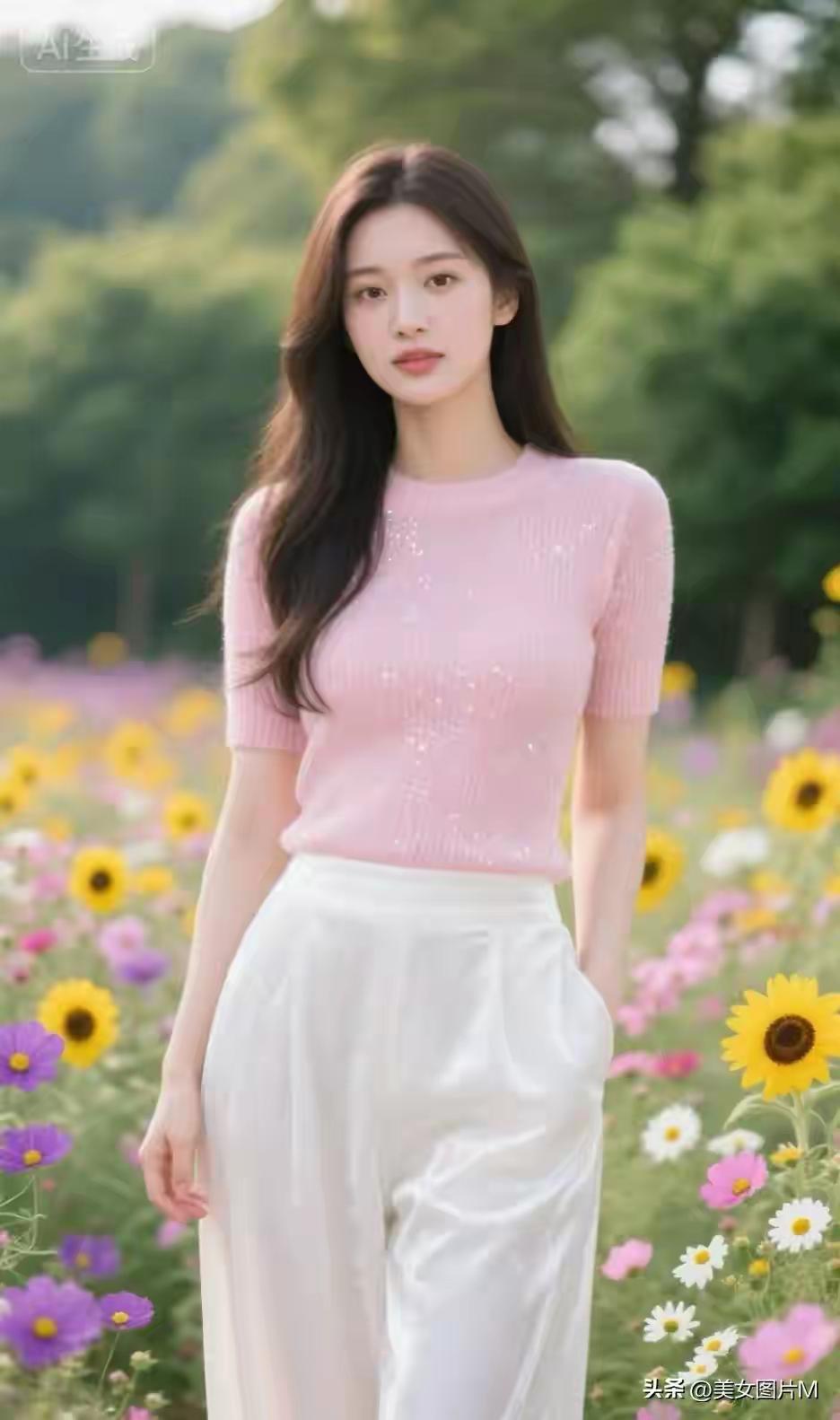 园中美眷
小苑芳丛映玉人，
风姿雅韵自天成。
娇颜不逊枝头艳，
一笑嫣然醉晓春。