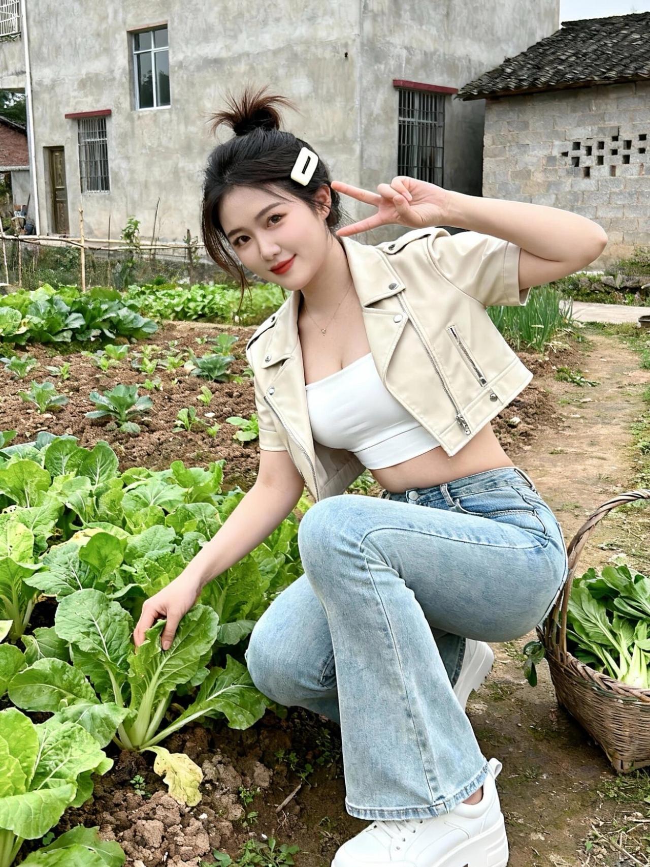 标
回村摘菜被围观！短皮衣+微喇裤，干农活也能辣乎乎～
宝子们！回村帮家里摘菜，