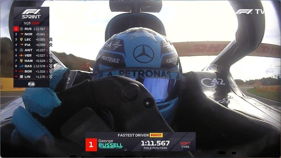 F1荷兰冲刺赛排位赛：依旧是一位英国车手拿到SQ杆位，这次是拉塞尔，2-4位的诺