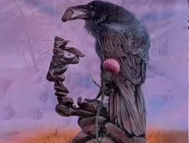 〔欣赏图片〕
图中画面真有趣；
两种颜色两幅画；
黑色就是一乌鸦；
另一幅画个是