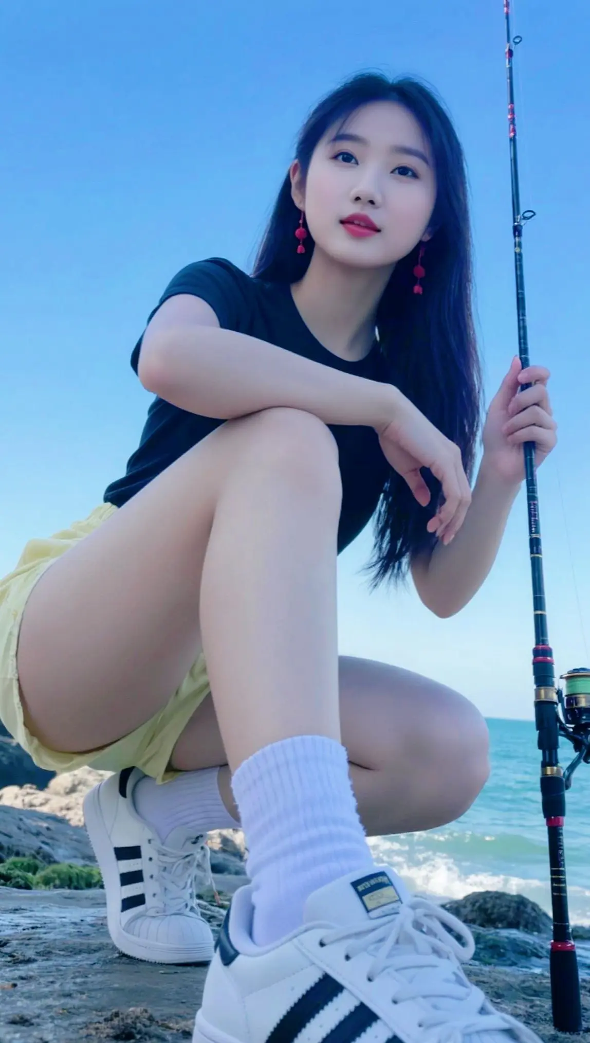 AI海滨随拍 ai创作 女钓手 谁还不是小腰精 随性穿搭