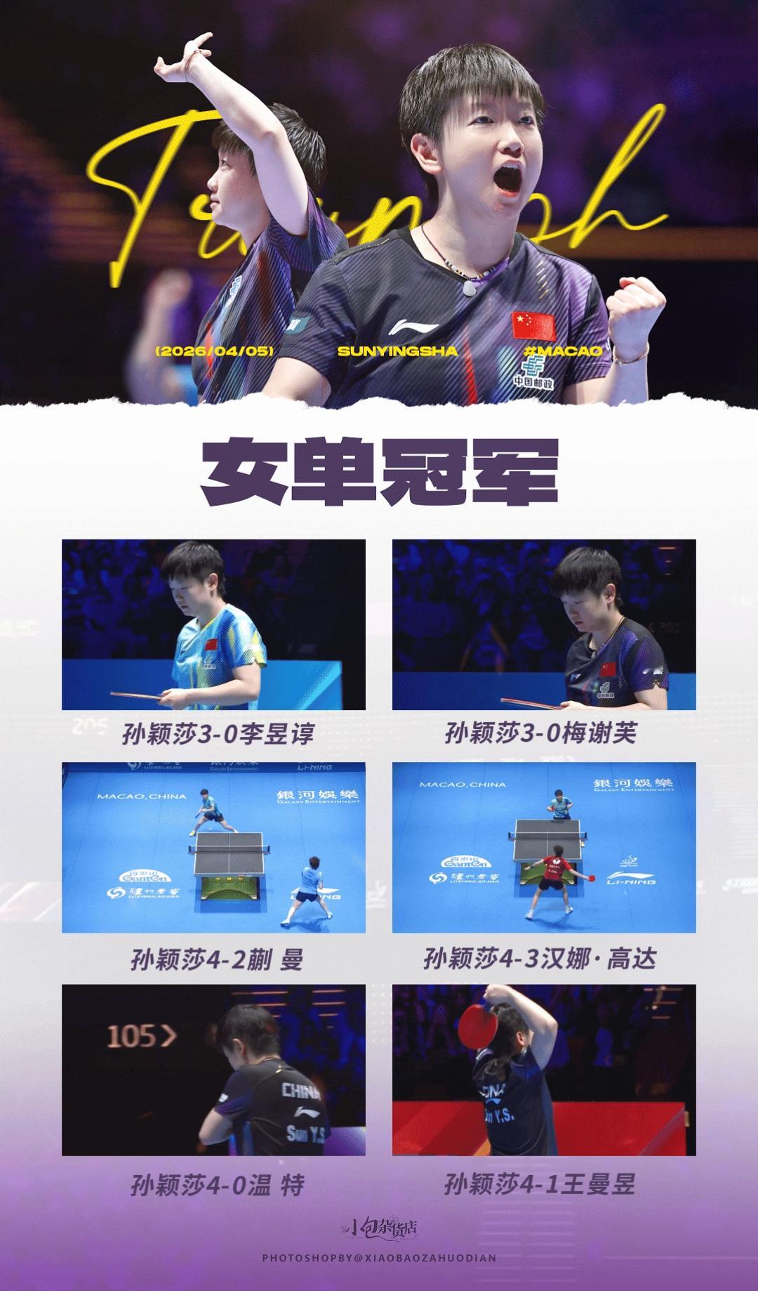 孙颖莎创造历史 🏆 孙颖莎 ✨2026澳门世界杯夺冠之路✨恭喜莎莎🥰 【冠军