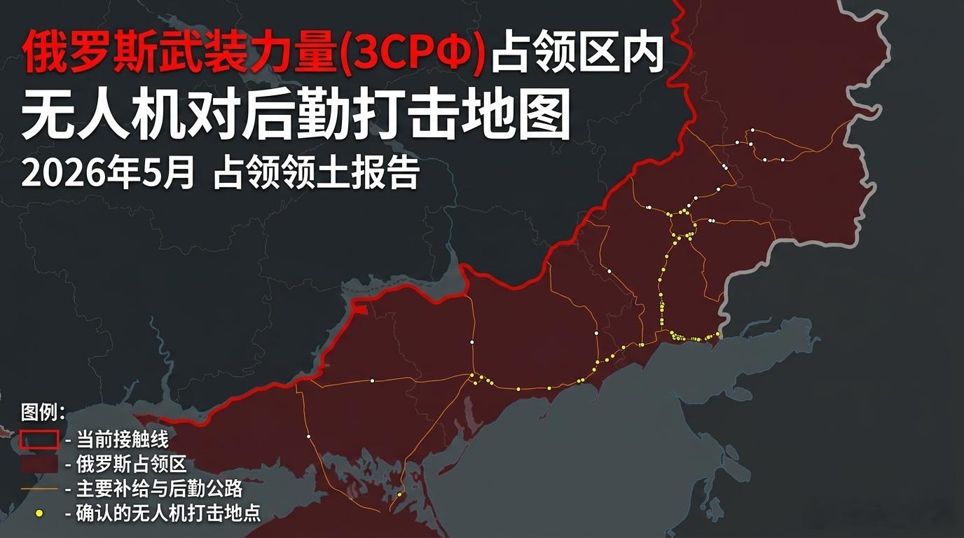 截止到今天，5月27号，乌克兰对俄罗斯的后勤打击概况，黄点代表确认被摧毁的车辆，