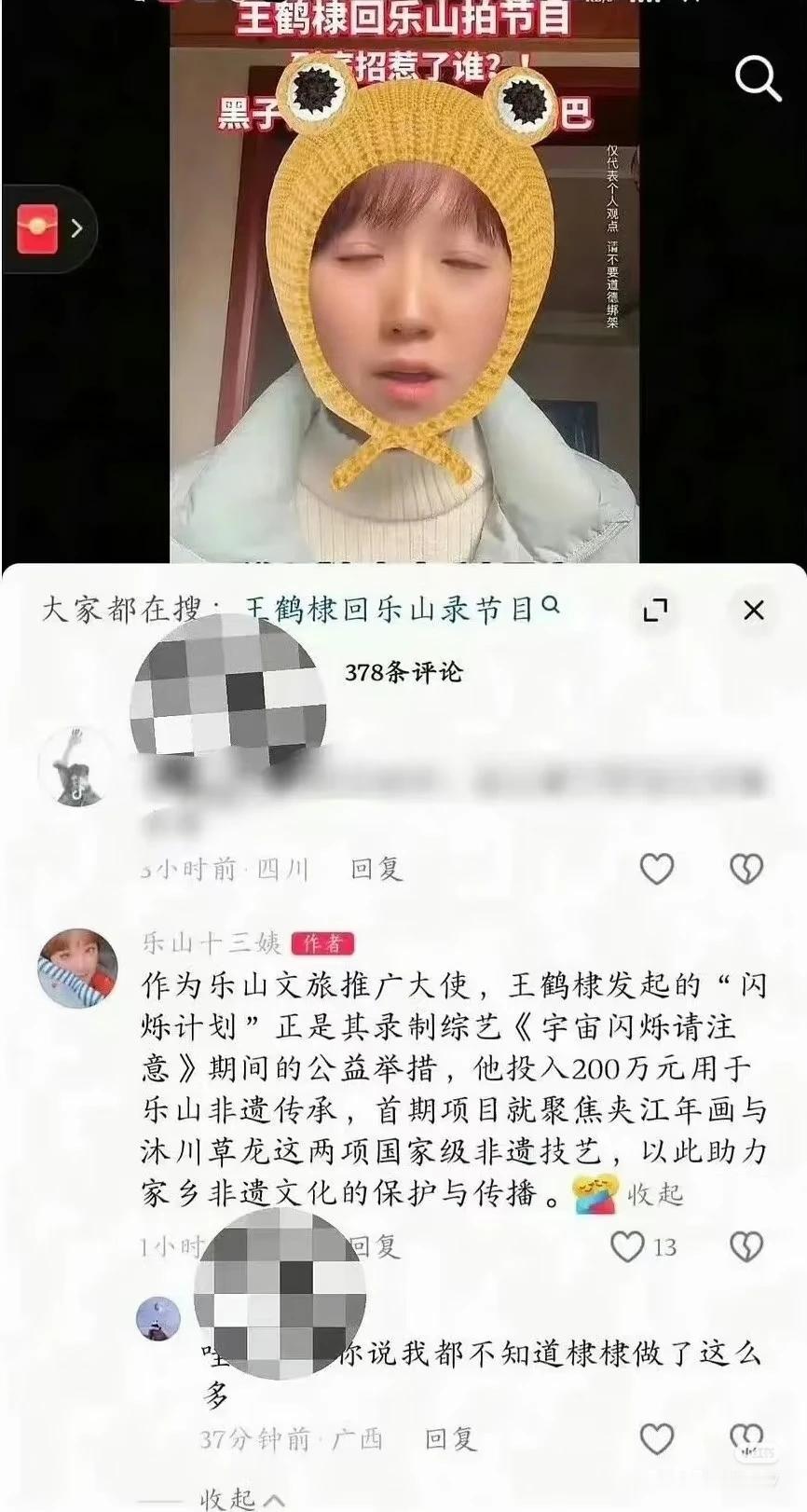 王鹤棣给乐山非遗捐款两百万