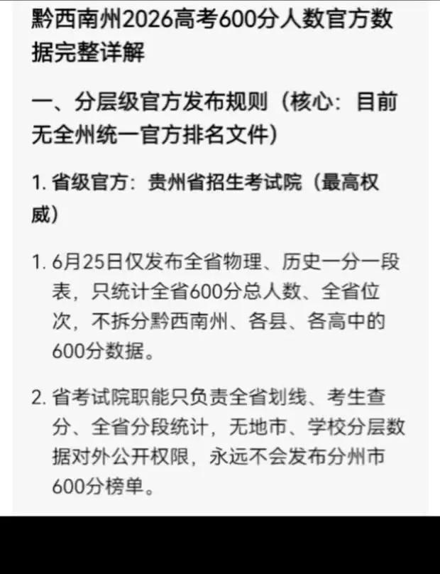 🎓黔西南高考600分官方数据全解析。目前黔西南州暂未发布全州统一的官方600分