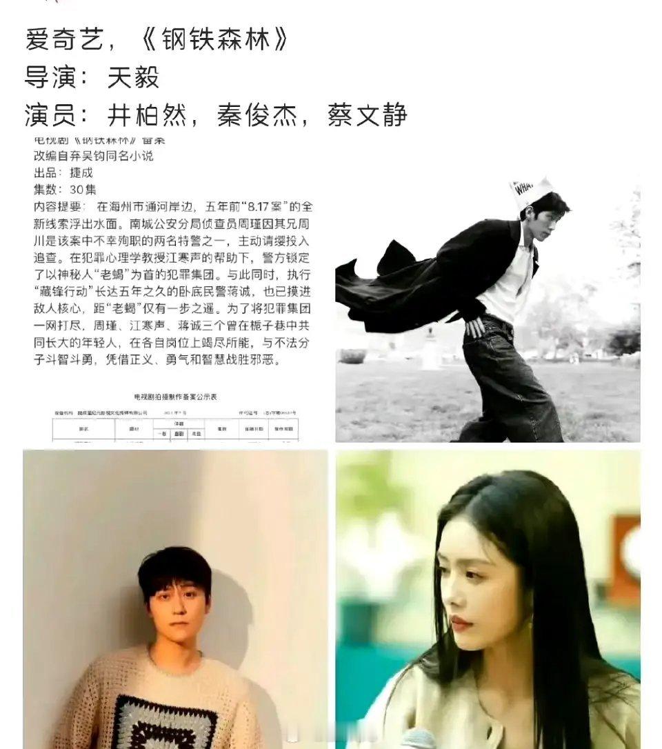 🥝电视剧《钢铁森林》井柏然秦俊杰蔡文静，改编自弃吴钩同名小说，捷成出品制作。 