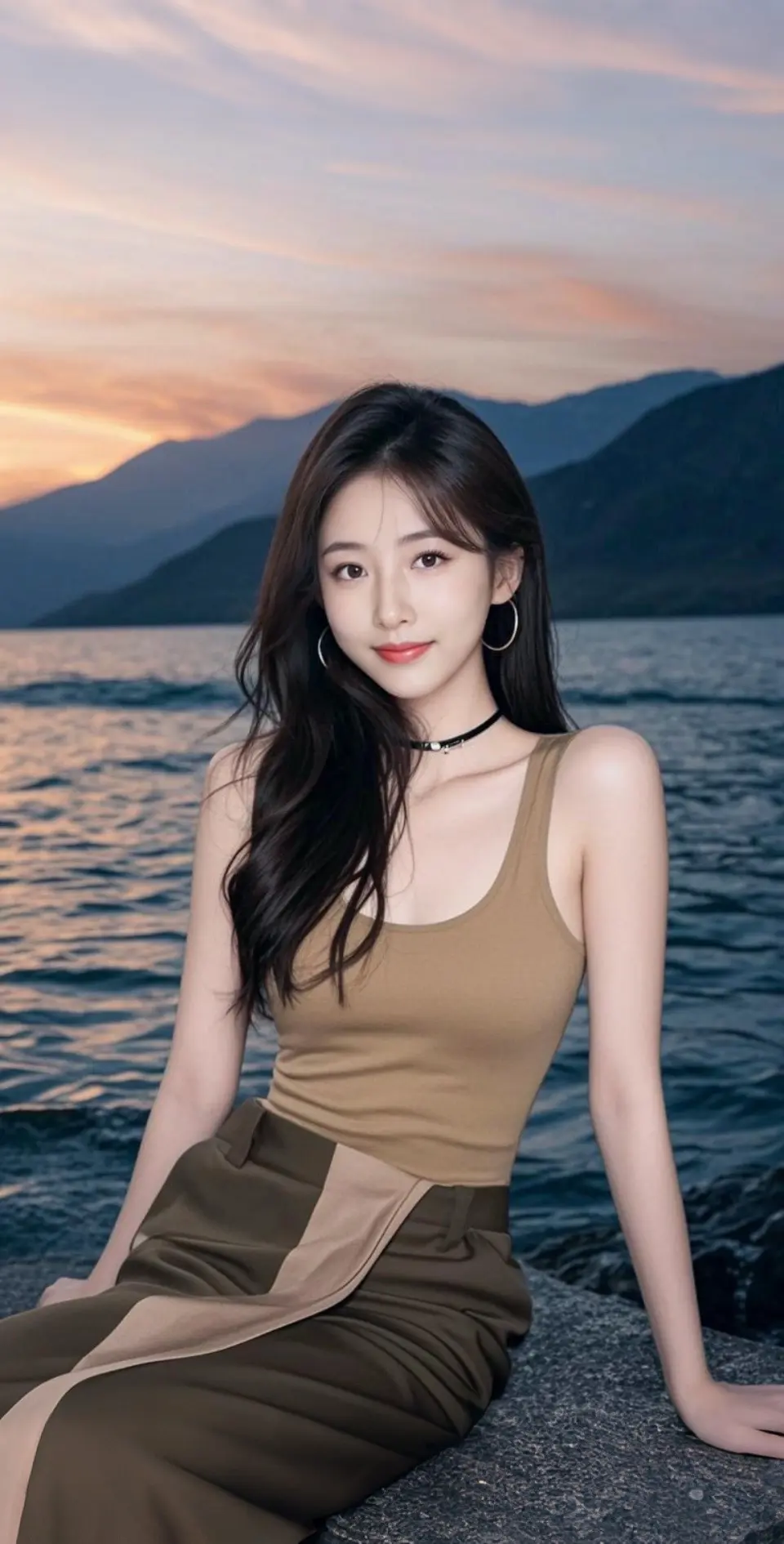 AI扩图 AI海边的优雅女神