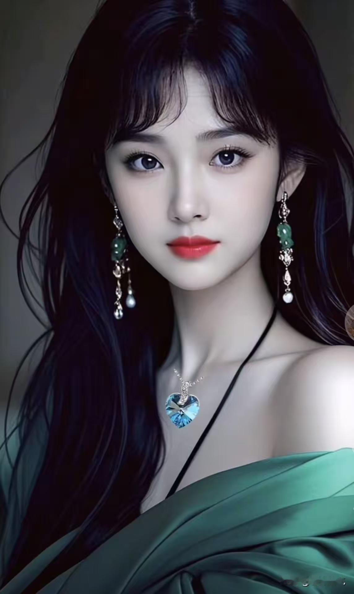 绿意盈盈，珠宝生辉，她眸光如星，红唇轻启，优雅如诗，美得让人屏息。