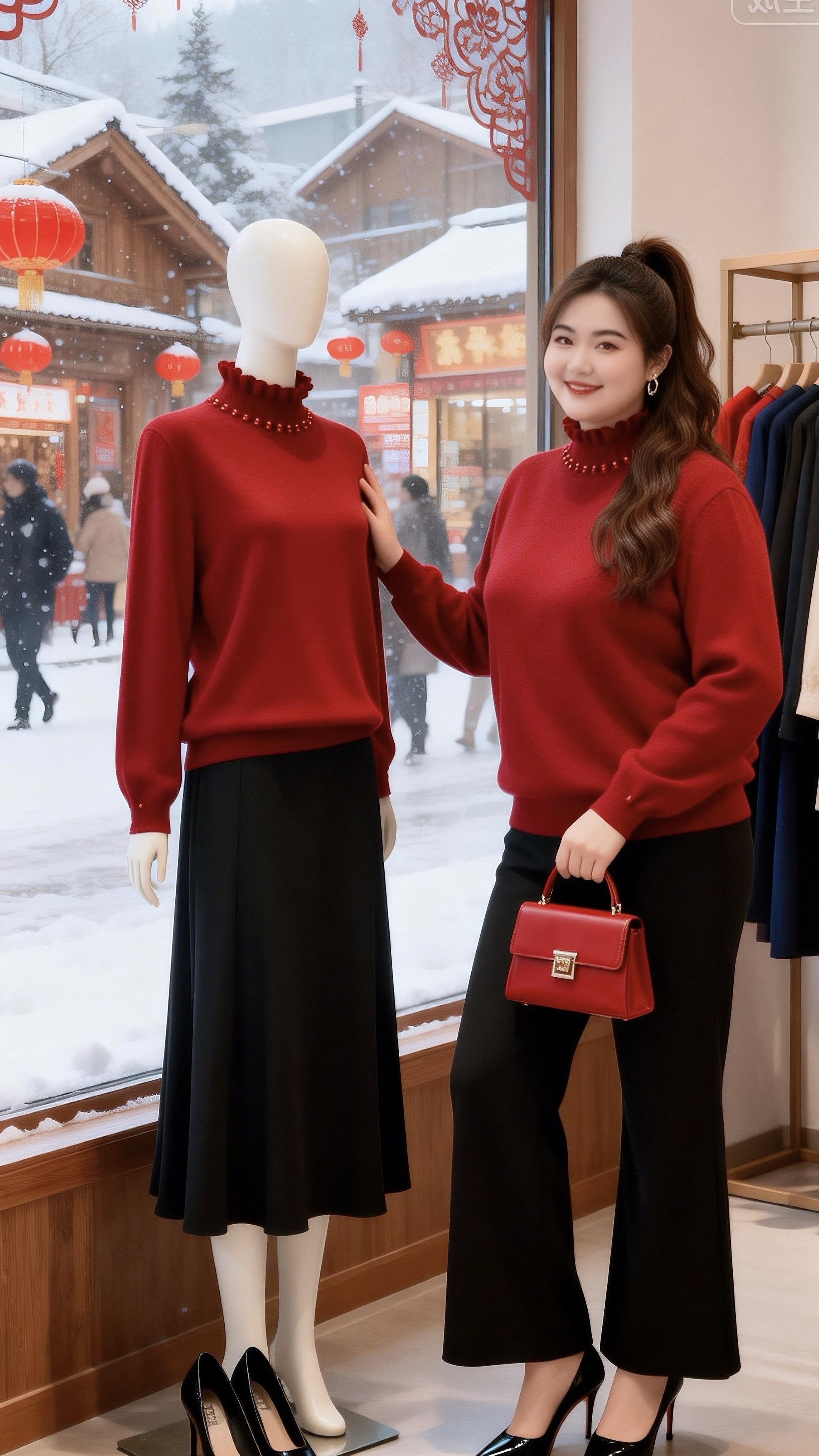 大码穿搭红色毛衣 高级感穿搭 新年好运红我先穿上了胖妹妹的冬季有效穿搭