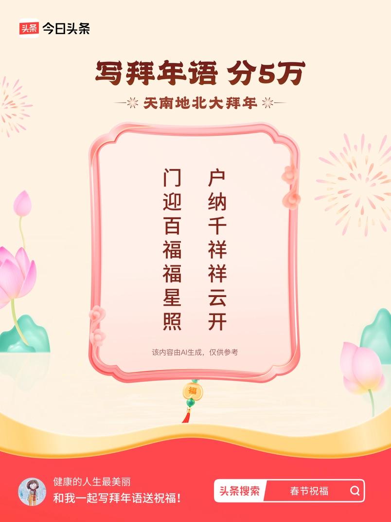 写拜年语送祝福新春拜年送祝福！我的祝福是：“门迎百福福星照，户纳千祥祥云开”！快