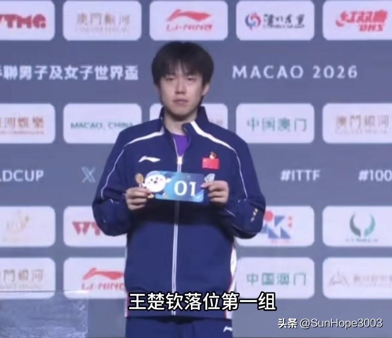 澳门世界杯男子抽签仪式已结束，第一阶段小组赛分组如下：

王楚钦在第一组，卢伟前