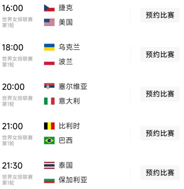 北京时间6月18日，世界女排联赛第二周的比赛继续进行，今天安排了6场比赛，没有中