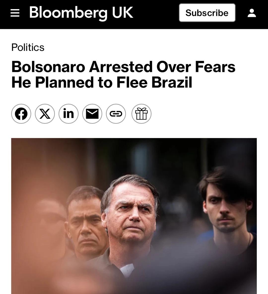 突发｜ 巴西前总统博索纳罗被捕， 判刑27年！
昔日总统成阶下囚，判27年， 太