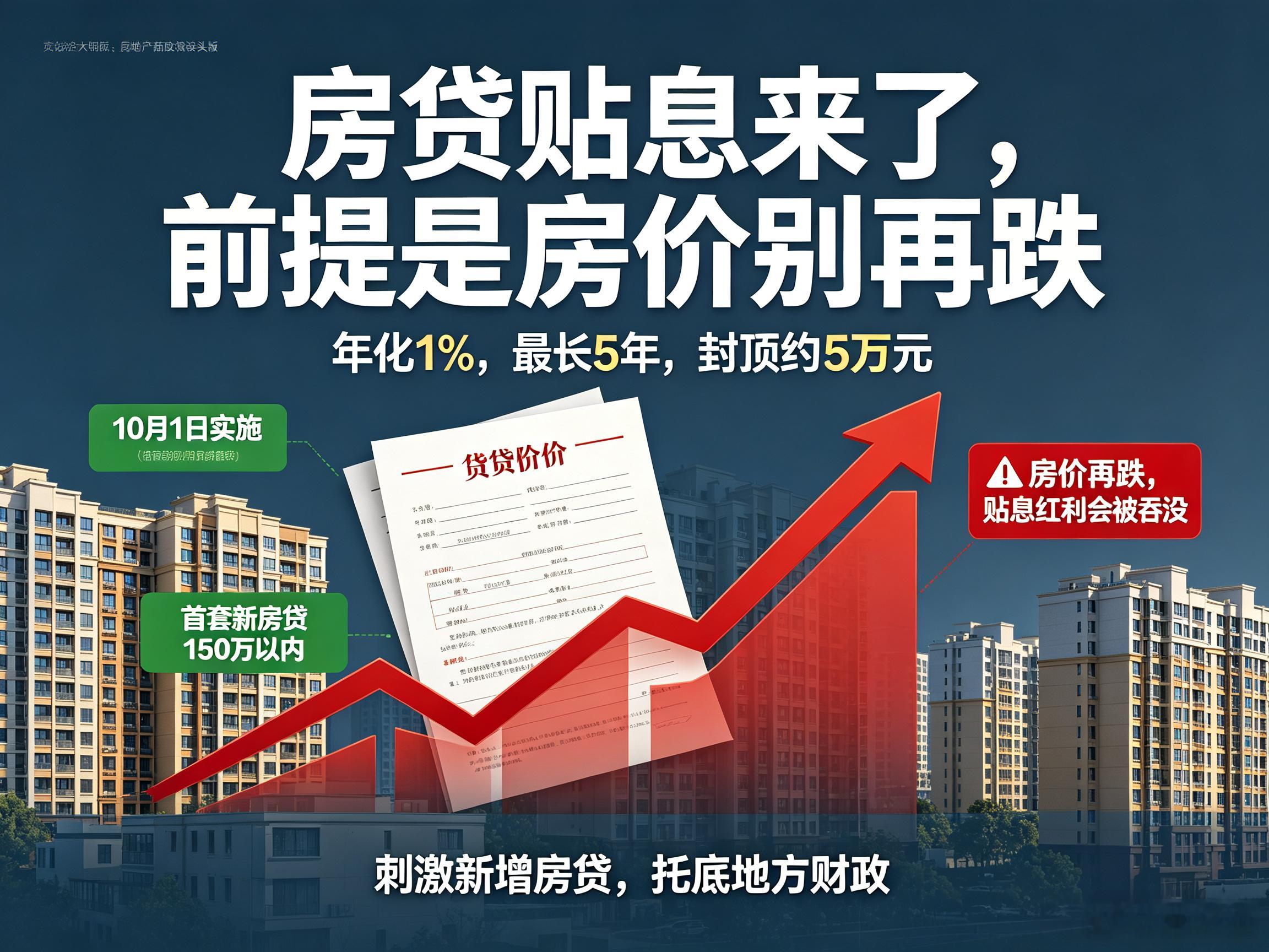 房贷贴息政策居民房贷贴息政策10月1日起实施，年化贴息1%、最长补贴5年，限定房