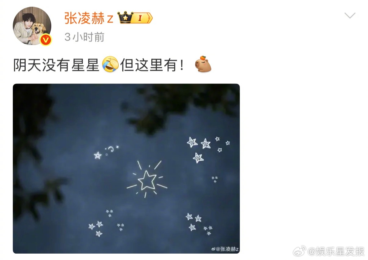 张凌赫给粉丝画星空做张凌赫的粉丝吃得不要太好了，深夜下班也要在两点上线说自己是晚