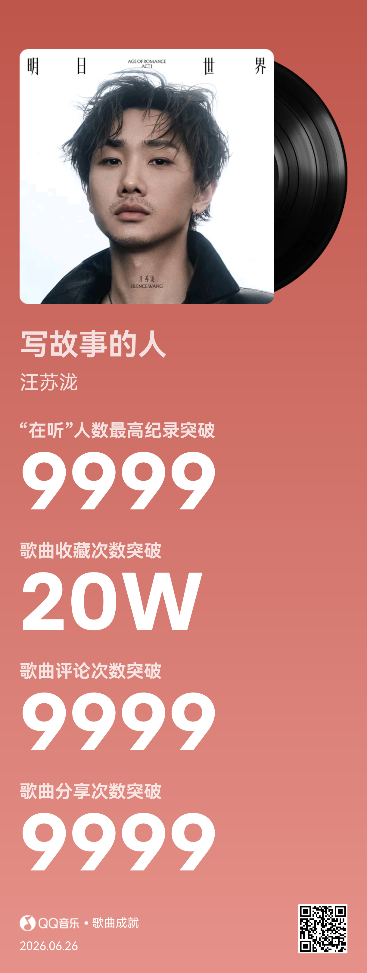 宇宙速度！20万✅汪苏泷新歌写故事的人mv .汪苏泷明日世界 汪苏泷《写故事的人