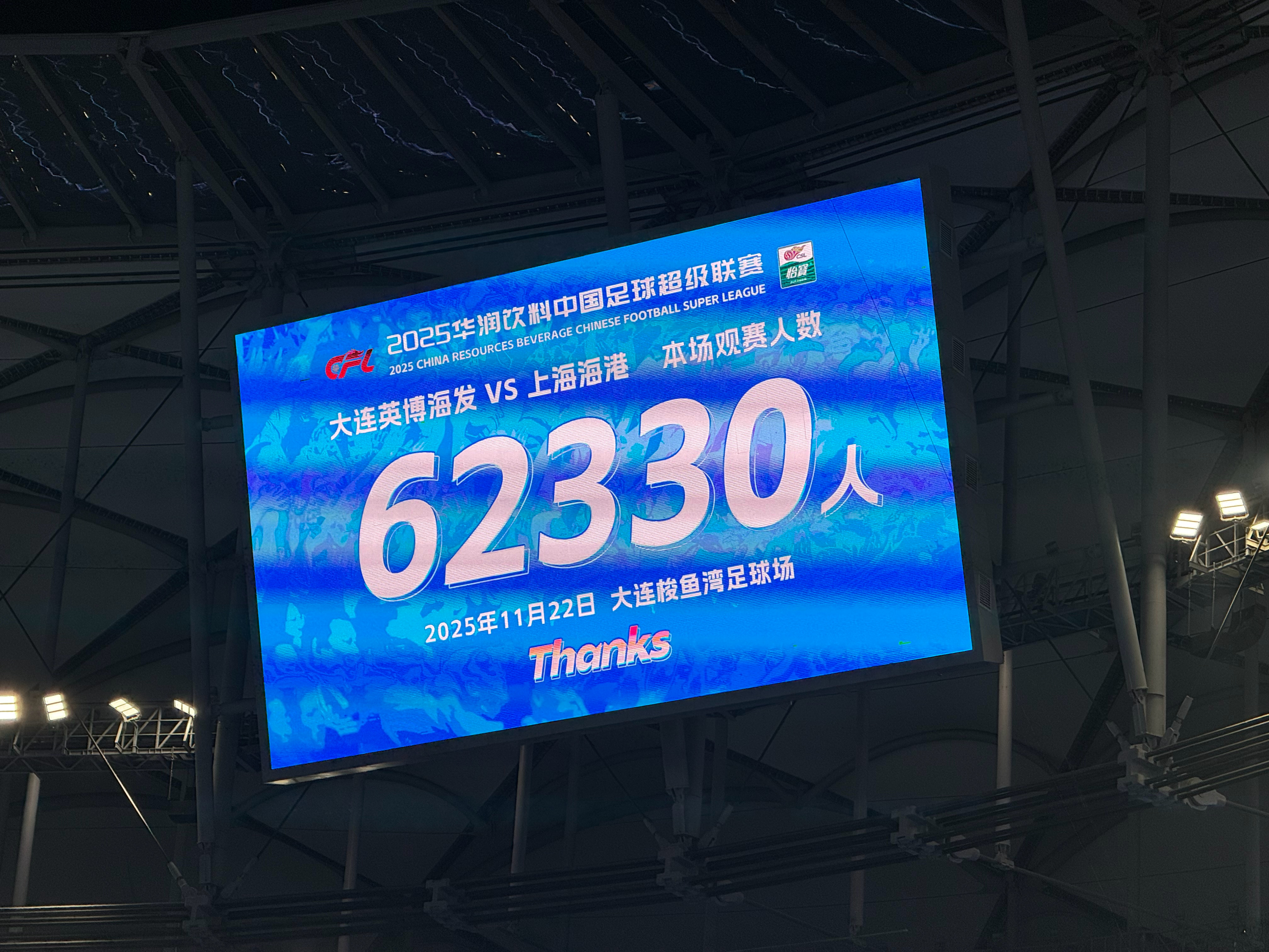 本场比赛到场人数62330人！本赛季主场总人数934048人！！这就是中超第一主