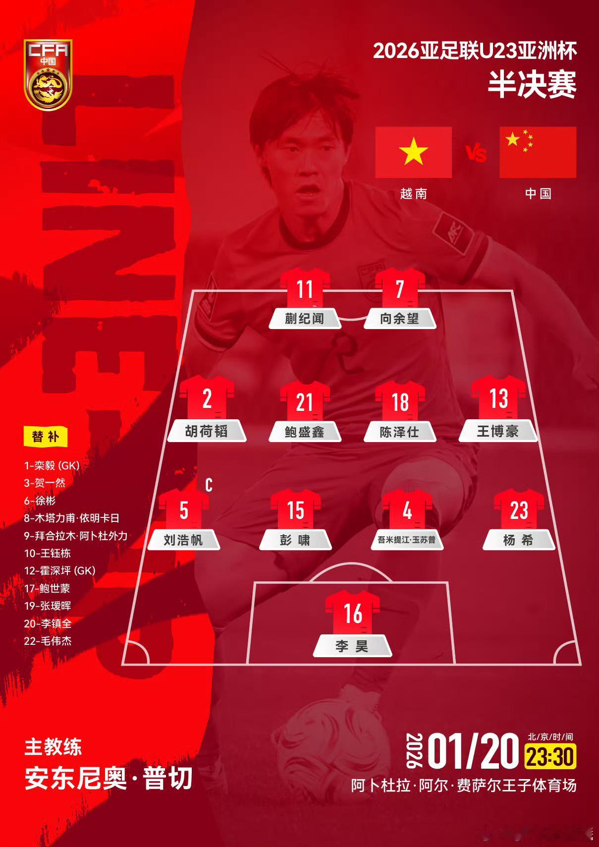 田忌赛马？u23国足首发U23亚洲杯U23国足vs越南U23