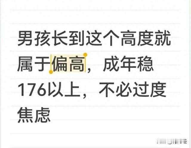 男孩长到这个高度就属于偏高，成年稳176以上，不必过度焦虑