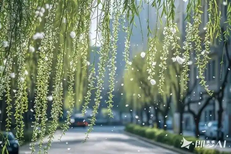 上联：杨柳飞絮堤岸落，
下联：桃红蝶舞莺燕天，
下联：荷香蛙鼓稻花风。