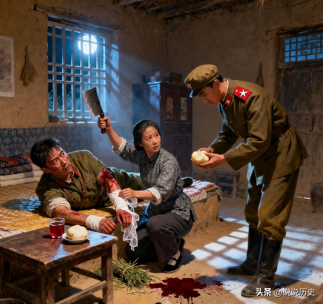 一个喝醉的兵闯进张秀云家，把她按在炕上。她没喊，伸手就掏出了藏在炕沿下的菜刀，反