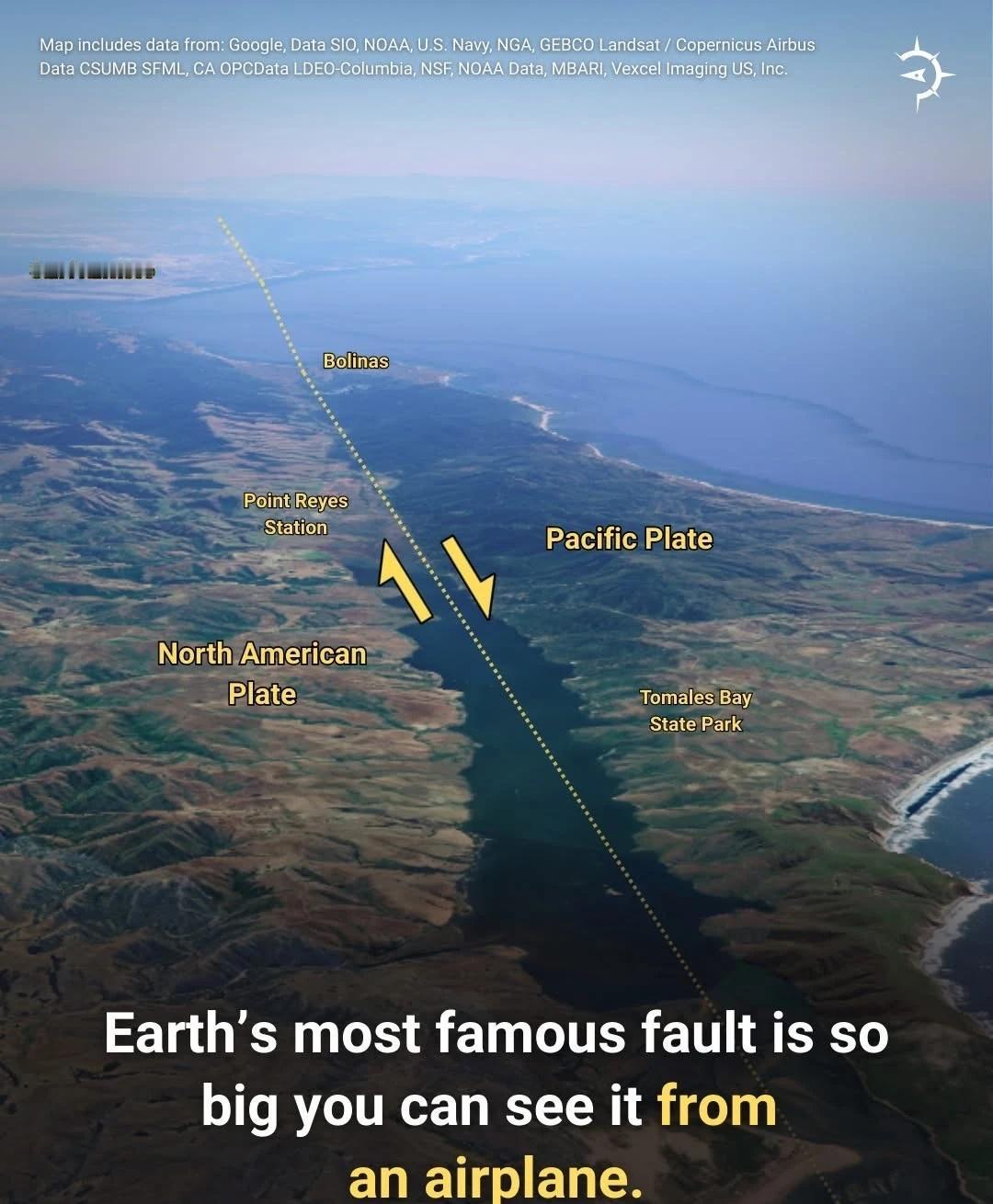 圣安德烈亚斯断层（San Andreas Fault）航拍
这张照片展示了地球上