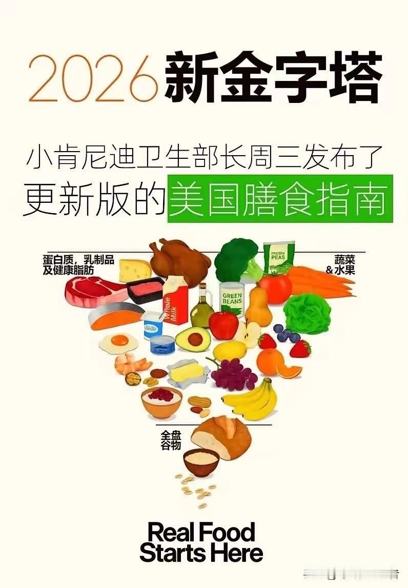 传统认知大改变，美国膳食指南2026，真是不可思议，肉类成了第一名，正三角成了倒