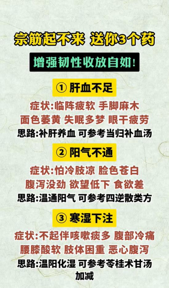 宗筋濡养不足分三类，辨证调理思路分享