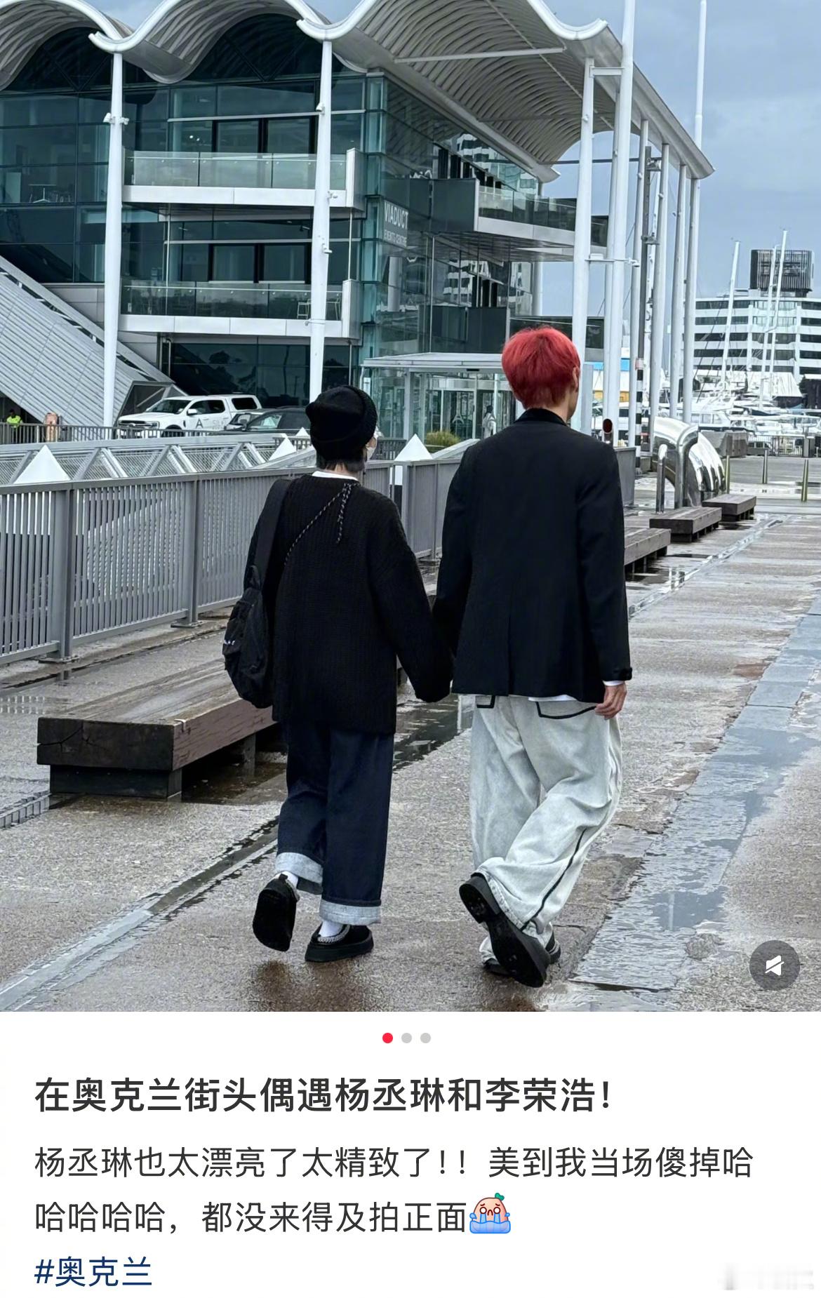 看背影都很甜的一对夫妻奥克兰街头偶遇李荣浩杨丞琳李荣浩杨丞琳奥克兰街头牵手漫步