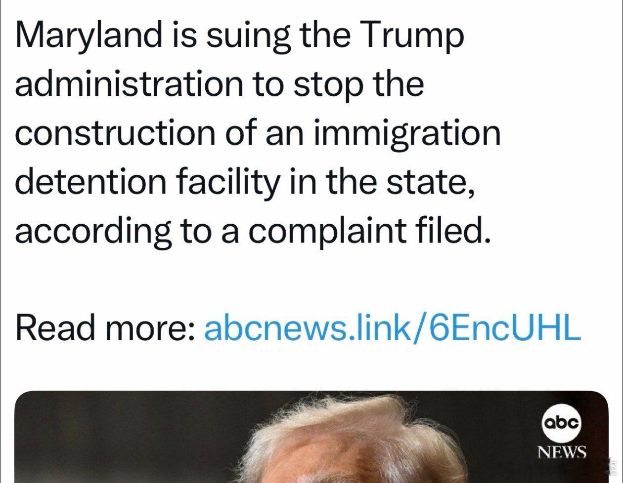 马里兰州状告联邦政府，请求法庭叫停移民执法在当地建关押移民的监禁设施 
