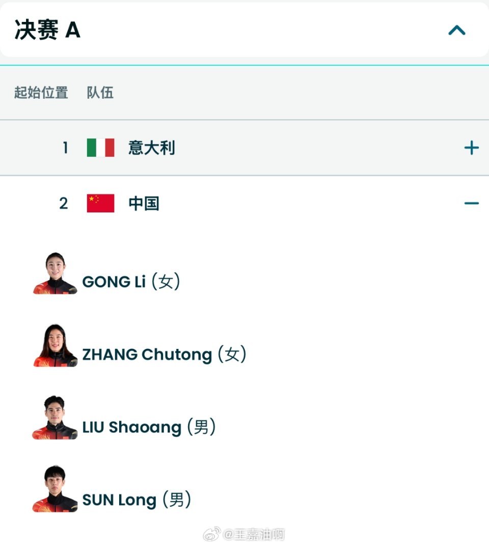 短道速滑混团接力 2026米兰冬奥会中国队混接FA决赛出场名单:公俐 张楚桐 刘