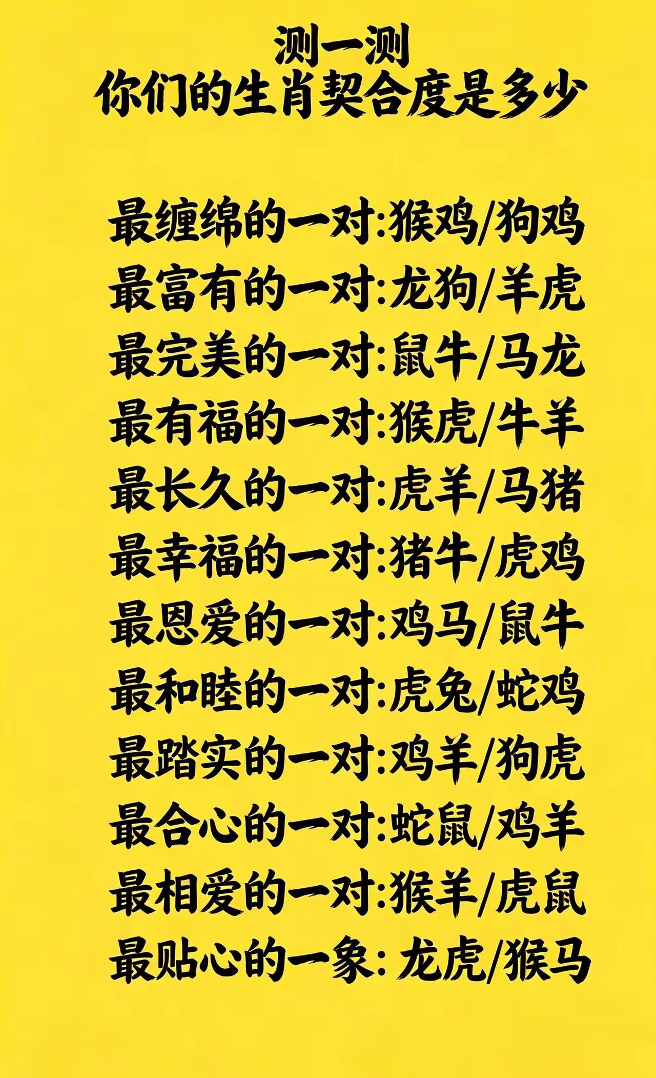 对照看看！你的生肖组合属于哪一类

生肖配对 趣味测试 感情契合度