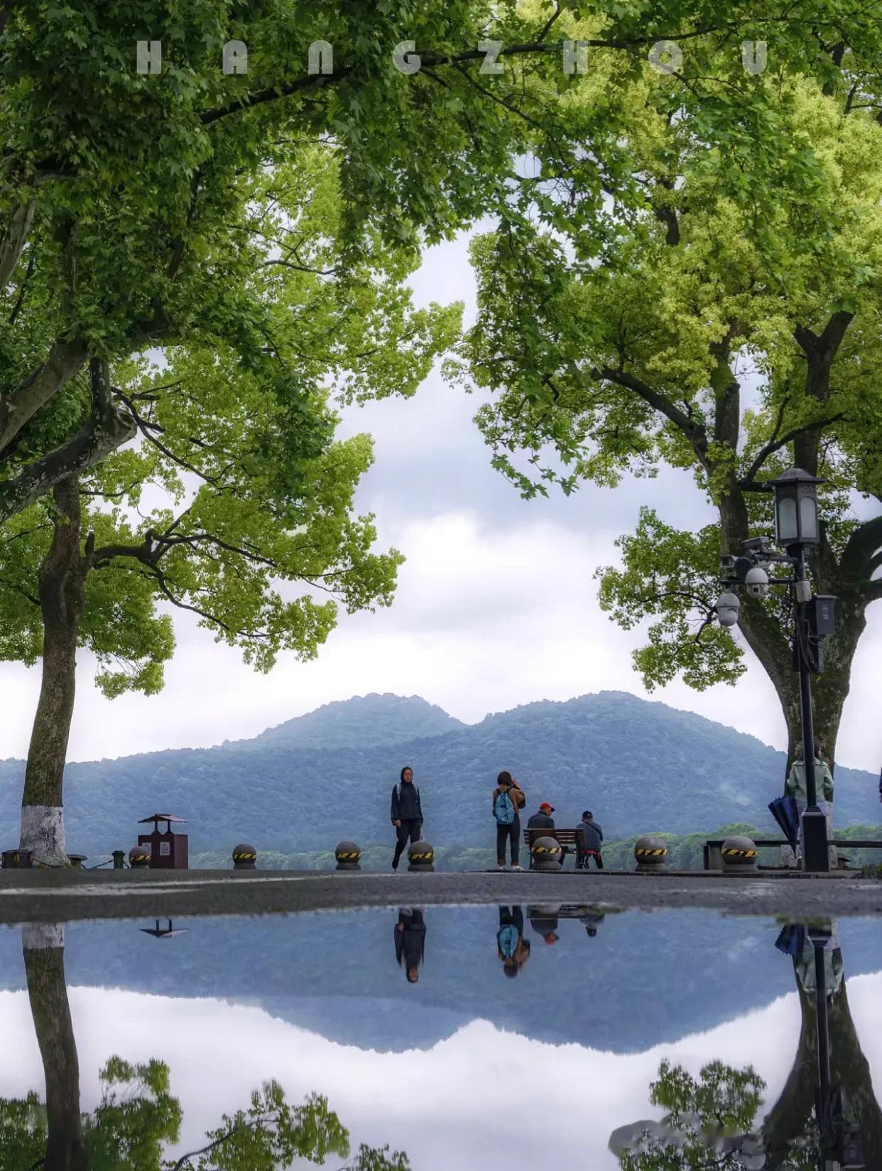 杭州最美转角，一下雨就成了西湖天空之境~
周末的一场雨，孤山的这个拐角美成了天空