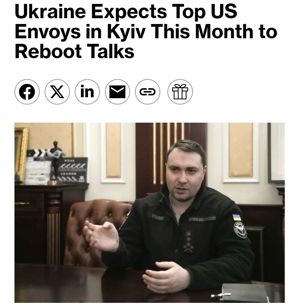 乌克兰总统办公室主任布达诺夫透露，复活节后，由惠特科夫和库什纳组成的美国代表团可