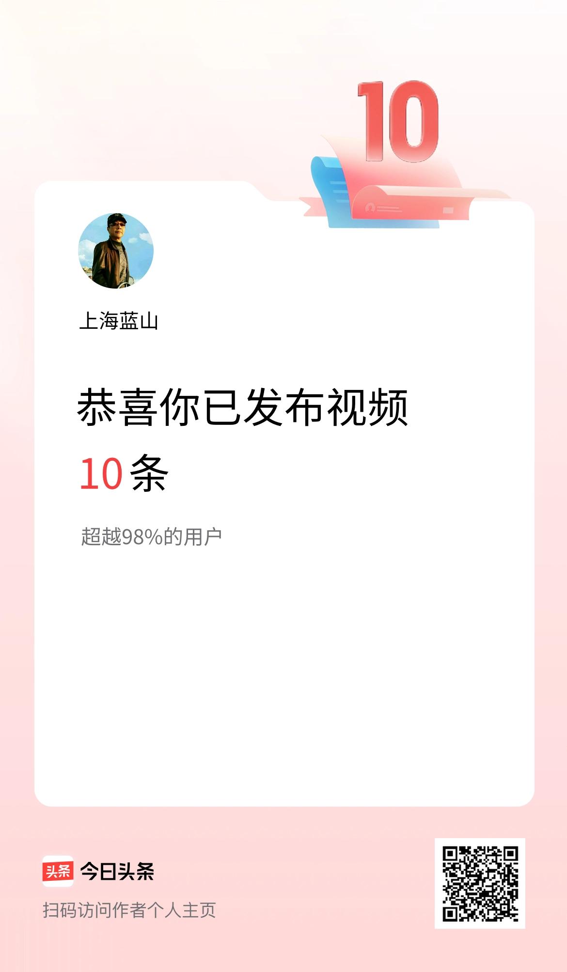 我在头条累计视频投稿10个