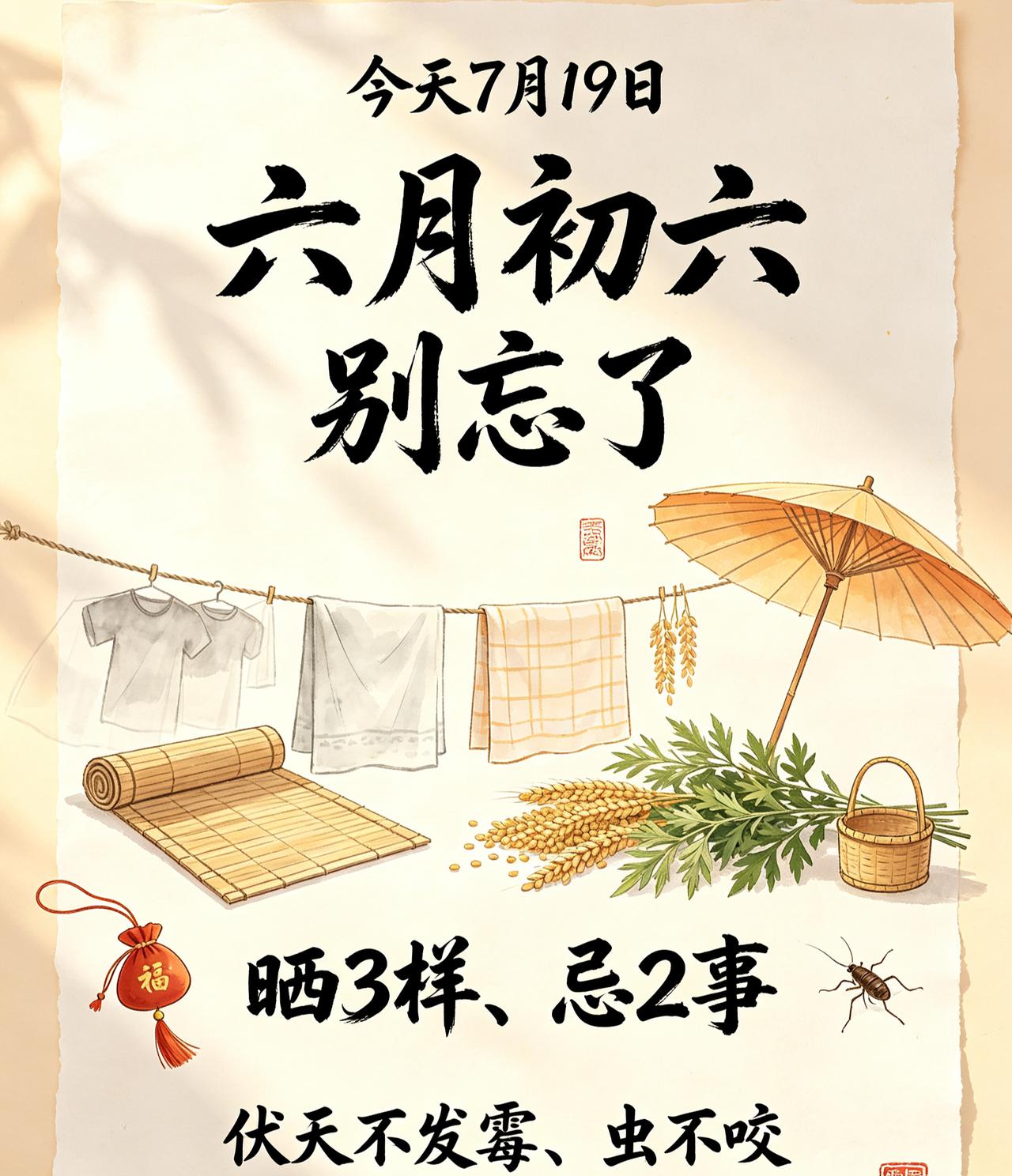 【7月19日｜农历六月初六：昨天让你撤艾，今天该"晒"了，3件事比转发锦鲤管用】