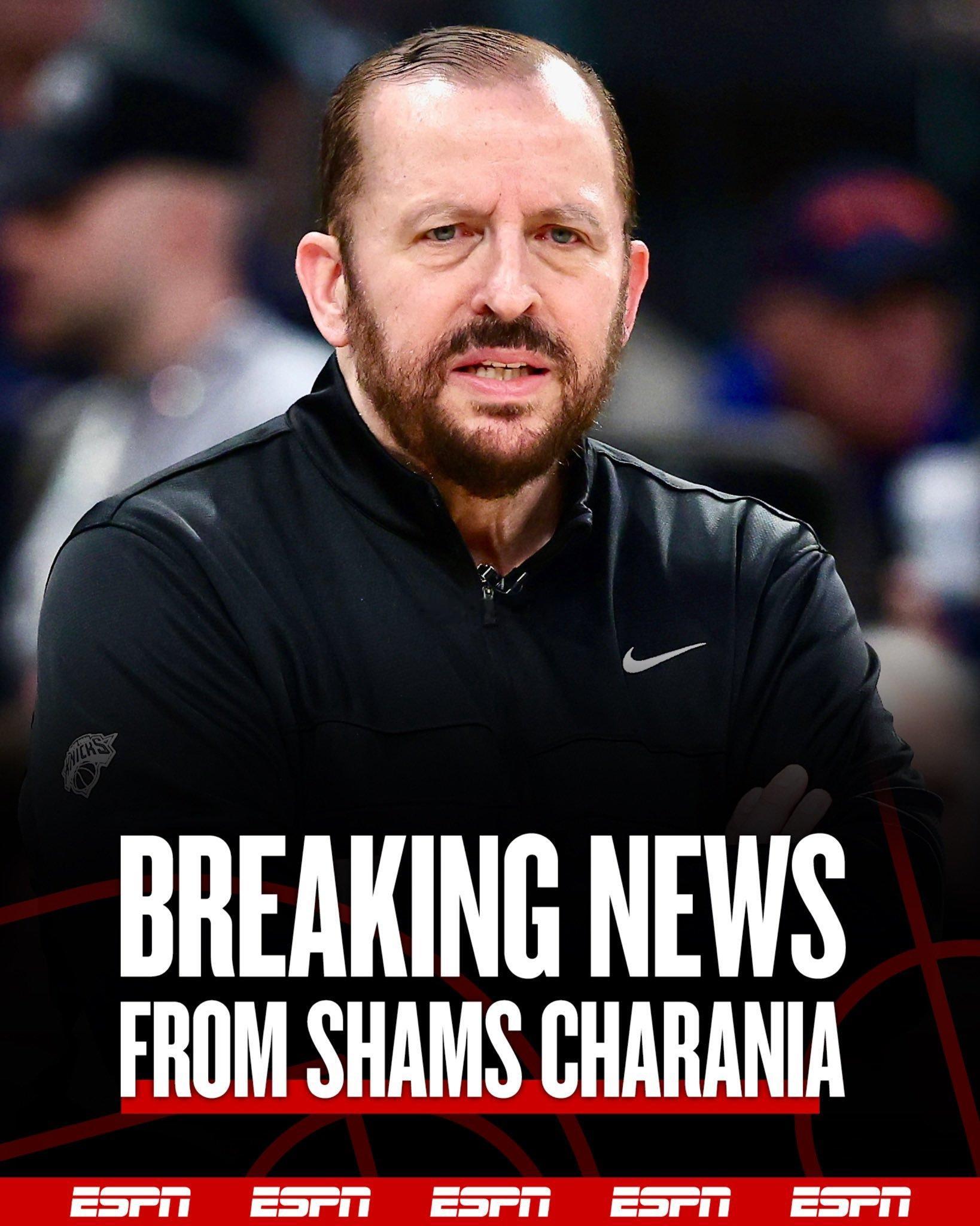 Shams：纽约尼克斯队将解除汤姆·锡伯杜的主教练职务。锡伯杜曾带领尼克斯队25