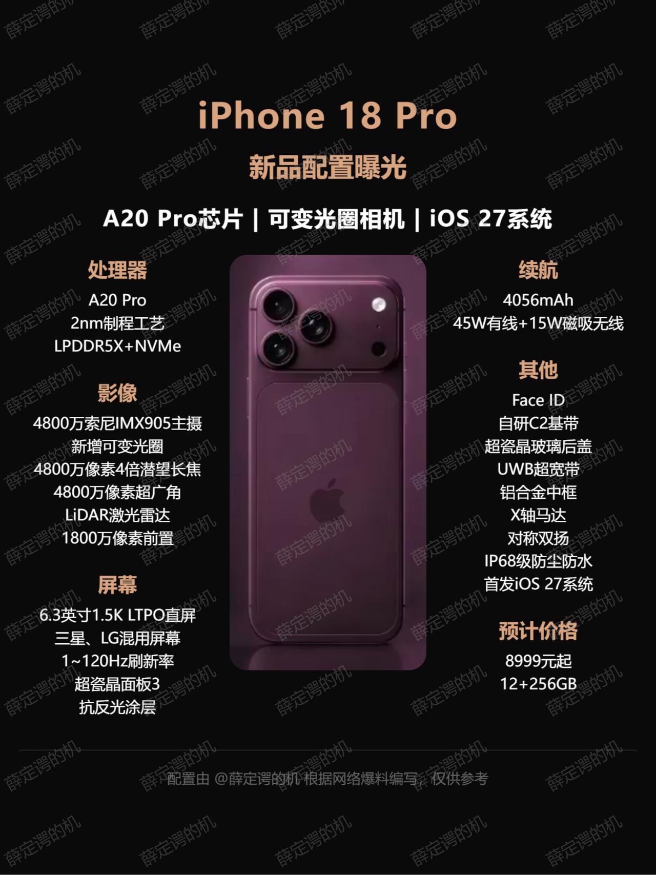 iPhone 18 Pro爆料，2nm芯片，新增可变光圈

芯片用的是2nm的A