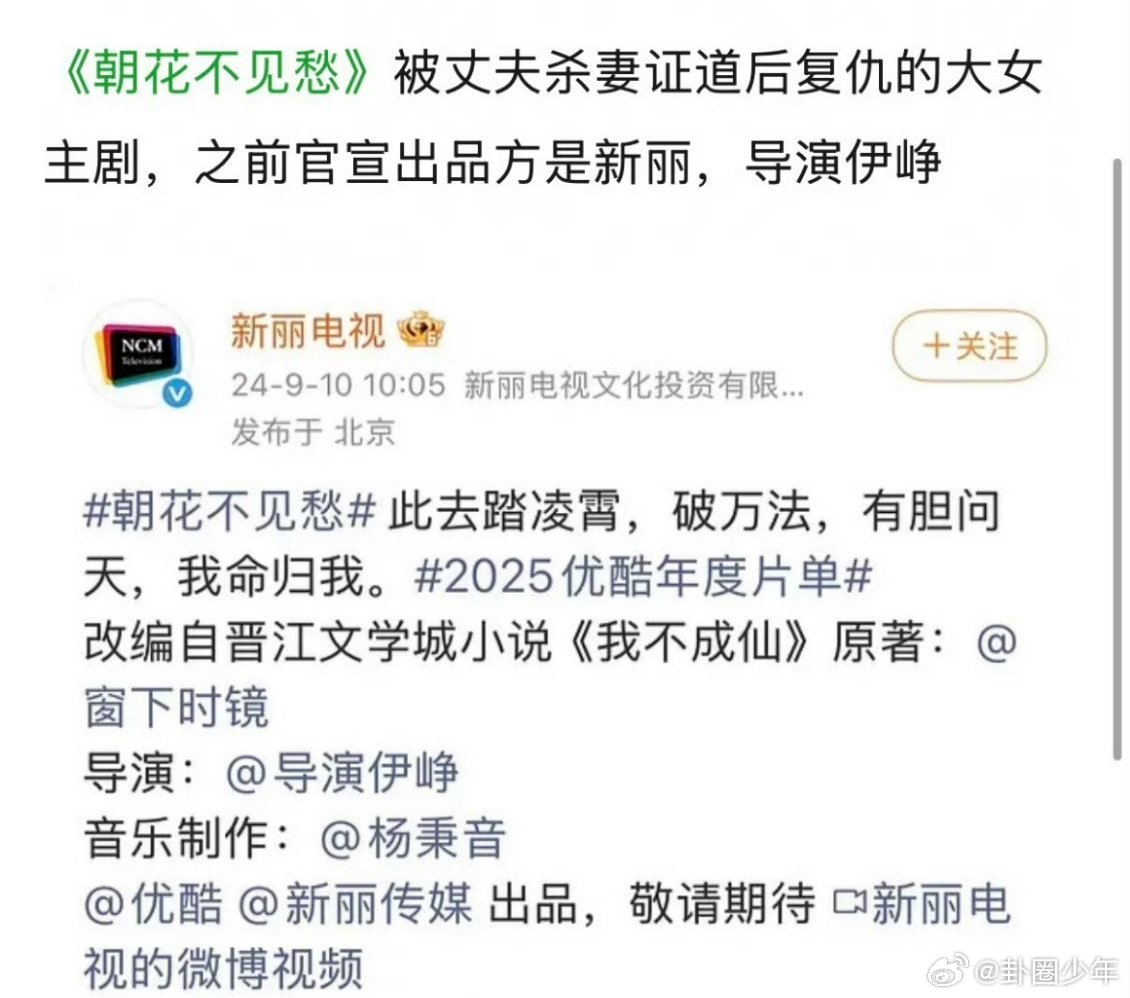 朝花不见愁女主人选我不成仙女主人选网传赵露思将出演《朝花不见愁》女主，重回古装赛