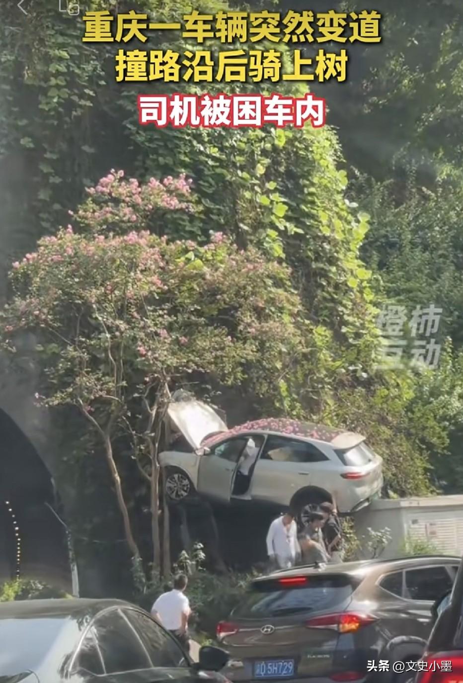 重庆，一男子驾驶车辆正常行驶中，突然发现前方的白色汽车紧急向左变道，横插过来后径