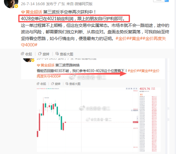 黄金 第四波拿下！我在4028的空单 已在4017收割一波，后市行情再度反弹，老