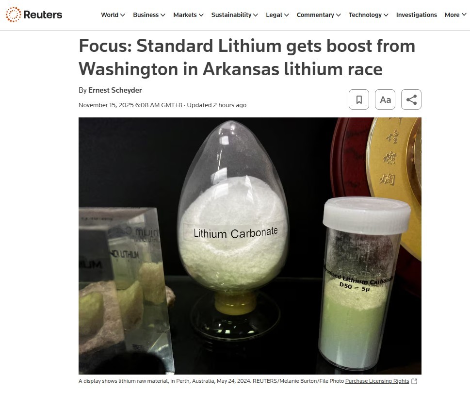 阿肯色州南部拥有一些世界上最高品位的锂矿。  特朗普政府投资了埃尔多拉多的标准锂