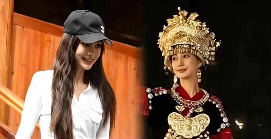 angelababy绿瞳杨颖苗寨造型好美！一袭民族风盛装惊艳全场，温柔又灵动 