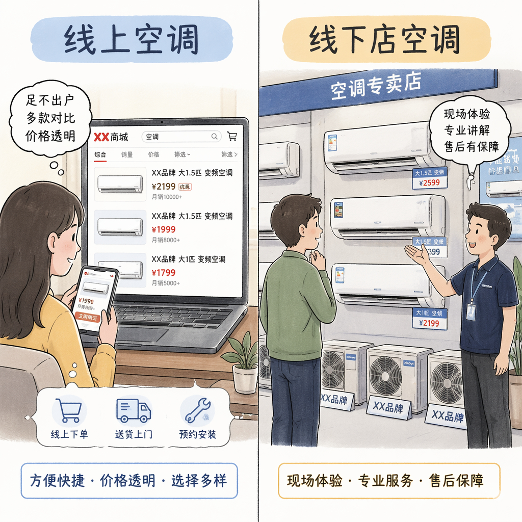 线上线下买空调到底有何差别 现在大部分家电都在线上买了，价格确实更容易对比。不过